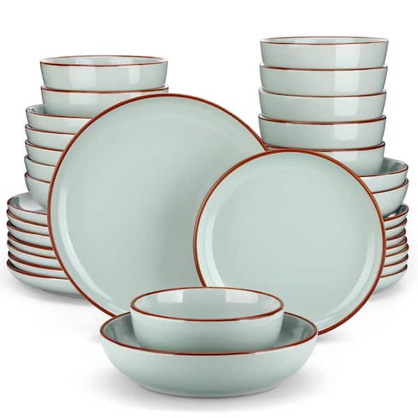 32 Piece Modern Smooth Light Green Stoneware Dinnerware Set (Service for Set for 8)