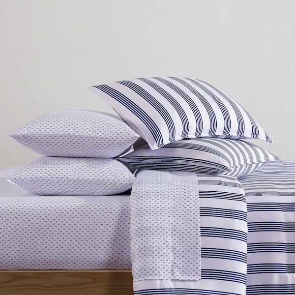 Tommy Hilfiger Campus Stripe 7-Piece White/Dark Blue Microfiber