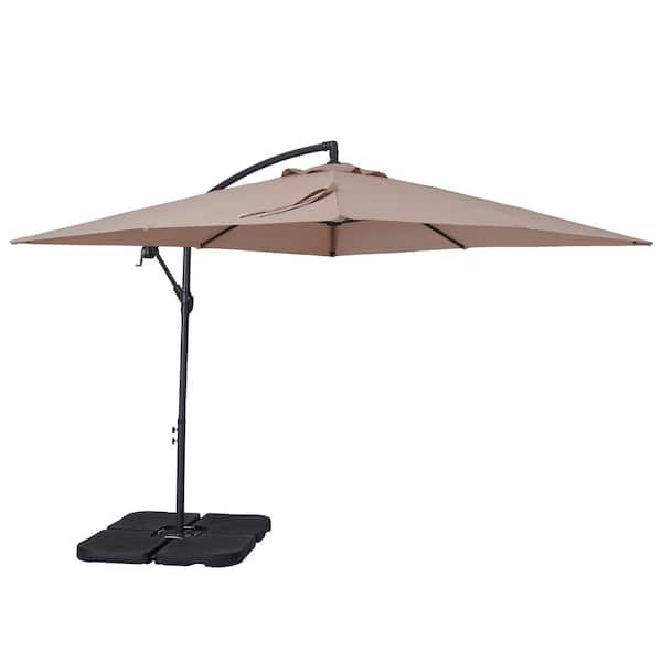 CASAINC 8.5 ft. Square Outdoor Market Cantilever Patio Umbrella in Beige, with Crank and Base