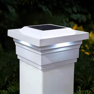 Majestic 5 in. x 5 in. Outdoor White Vinyl LED Solar Post Cap (2-Pack)