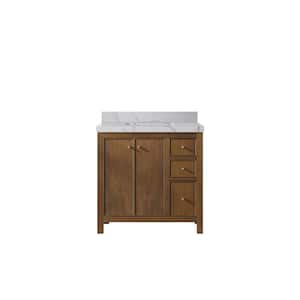 Chicago Veneer 36 in. W x 22 in. D x 36 in. H Center Sink Bath Vanity in Dark Natural with 2 in. Venatino Qt. Top