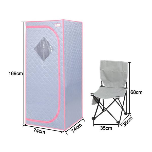 Unbranded - Compact FCC-Certified Gray Portable 1-Person Sauna with Steam Generator, Remote Control, and Foldable Chair