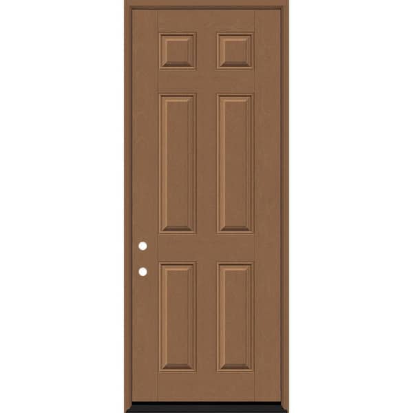 Regency 36 in. x 96 in. 6 Panel RHIS Autumn Wheat Stain Mahogany Fiberglass Prehung Front Door with 4-9/16 Jamb