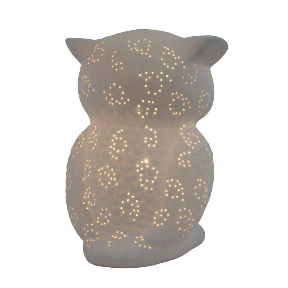 White Porcelain Owl Shaped Kids Table Lamp