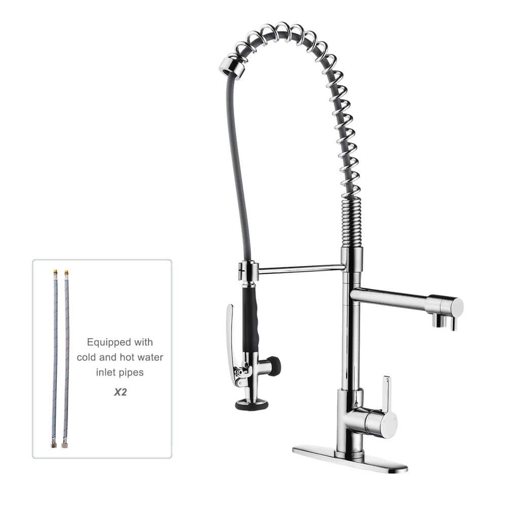 ALEASHA Single Handle Pull Out Sprayer Kitchen Faucet with Deckplate in