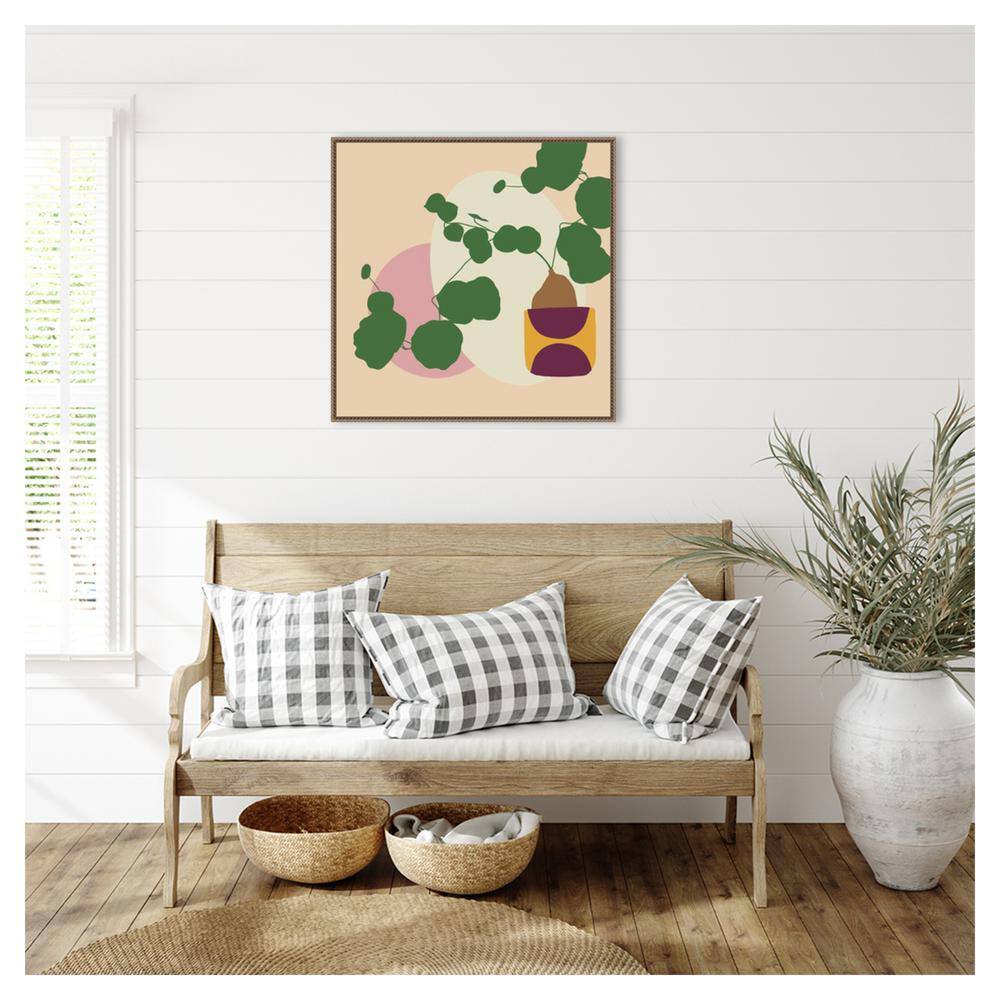 Mod Potted Plant Abstract Canvas Wall Art with Bronze Frame, 30 x 30 inches