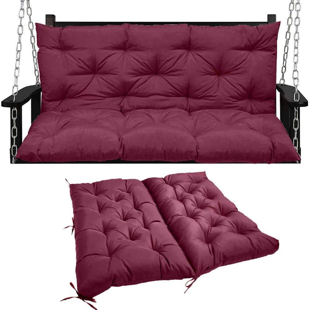 71 in. x 40 in. 3-Seater Replacement Outdoor Swing Cushions with Back Support, Waterproof Bench Cushion (Wine Red)