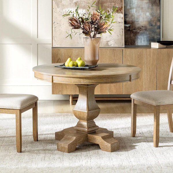 Jaime Farmhouse Natural Wood 42 in. Pedestal Base Dining Table Seats 6