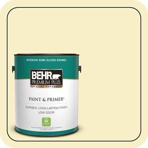BEHR PREMIUM PLUS 1 gal. #400A-1 Candlelight Yellow Semi-Gloss Enamel Low Odor Interior Paint & Primer