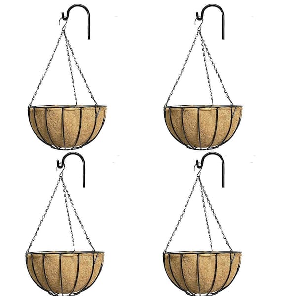 Ashman Online Medium 12 in. Ashman Metal Hanging Planter Basket with Coco Liner (4-Pack)