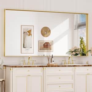 60 in. W x 30 in. H Rectangular Framed Aluminum Square Corner Wall Mount Bathroom Vanity Mirror in Brushed Brass