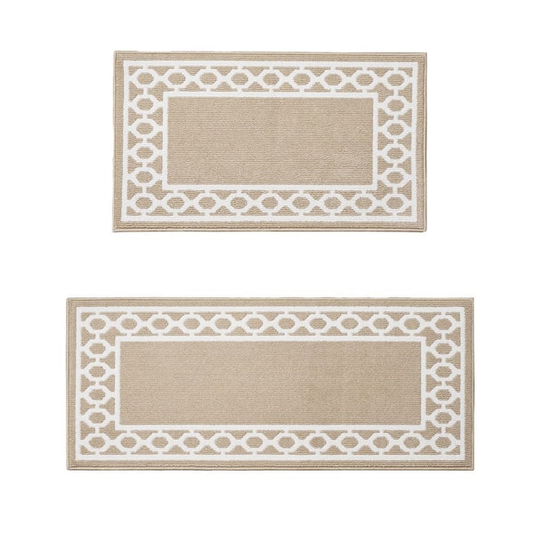 Machine Washable Non-Skid Beige /White 2.2 ft. x 4 ft./2.2 ft. x 5 ft. All Loop Tufted Area Rug Set