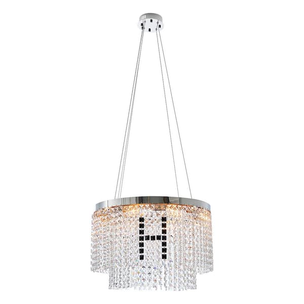 Unbranded 23.6 in. Modern Home Decor Hanging Light Fixture 8-Light Chrome Round Chandelier with Crystal Shade Ceiling Light