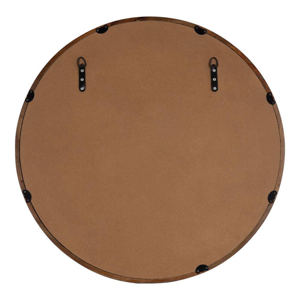 28" Walnut Brown Mango Wood Round Wall Mirror