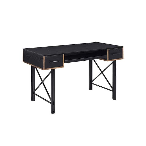 HomeRoots 47 in. Rectangular Black Manufactured Wood 2 Drawers Computer Desk