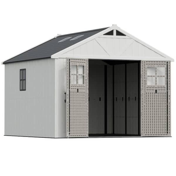 10 ft. W x 10 ft. D Outdoor Storage Resin Shed with Floor, Windows and Lockable Doors (100 sq. ft.)