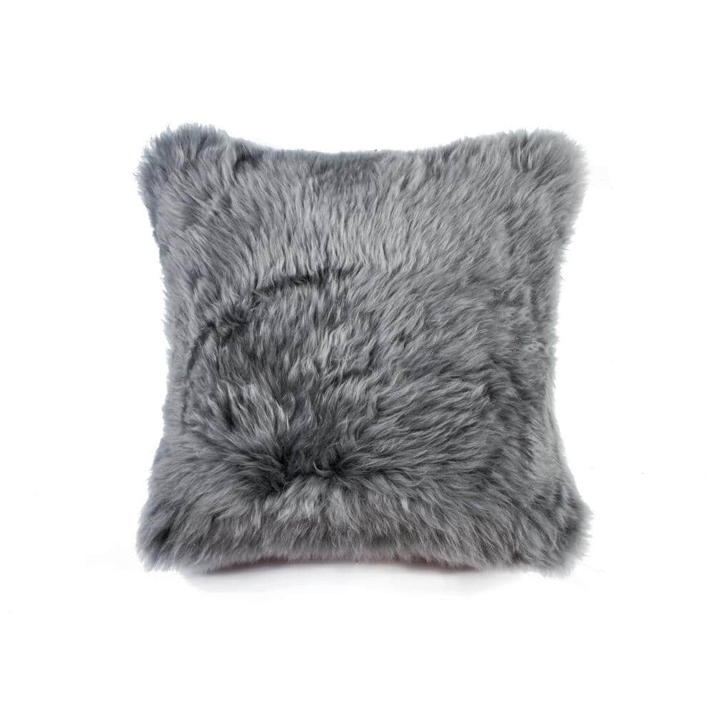 natural New Zealand Sheepskin Gray Solid 18 in. x 18 in. Throw Pillow