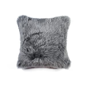 New Zealand Sheepskin Gray Solid 18 in. x 18 in. Throw Pillow