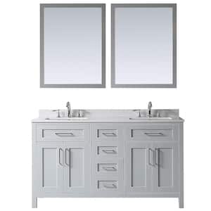 Wexford 60 in. W x 21 in. D x 34 in. H Double Sink Vanity in Dove Gray with White Engineered Marble Top and Mirrors