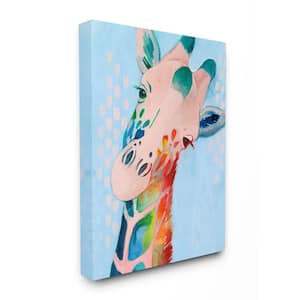 16 in. x 20 in. "Colorful Abstract Giraffe Rainbow Blue Drawing" by Grace Popp Canvas Wall Art