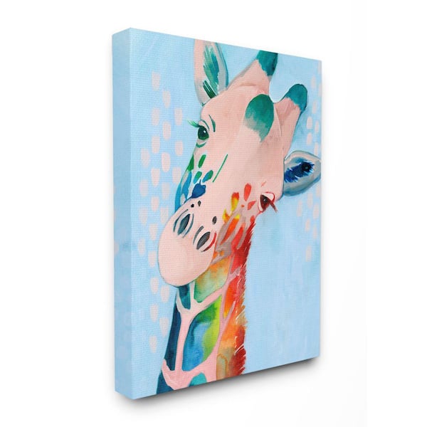 Stupell Industries 16 in. x 20 in. "Colorful Abstract Giraffe Rainbow Blue Drawing" by Grace Popp Canvas Wall Art