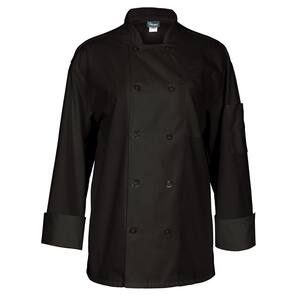C11P Unisex MD Black Long Sleeve Chef Coat with Mesh Back