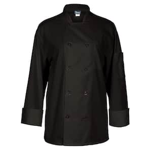 C11P Unisex 2X Black Long Sleeve Mesh Back Chef Coat