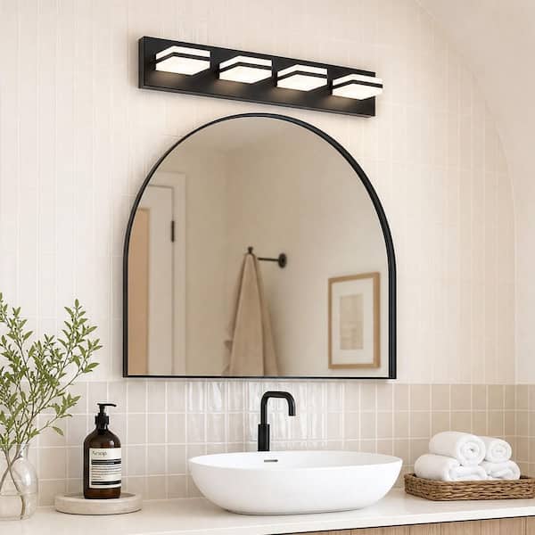 25.6 in. 4-Light Matte Black 3CCT Adjustable Modern LED Vanity Light with Memory Function Rotatable Shades