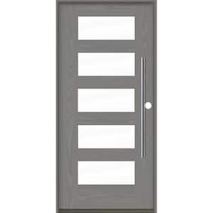 Modern Faux Pivot 36 in. x 80 in. 5 Lite Left-Hand/Inswing Clear Glass Malibu Grey Stain Fiberglass Prehung Front Door