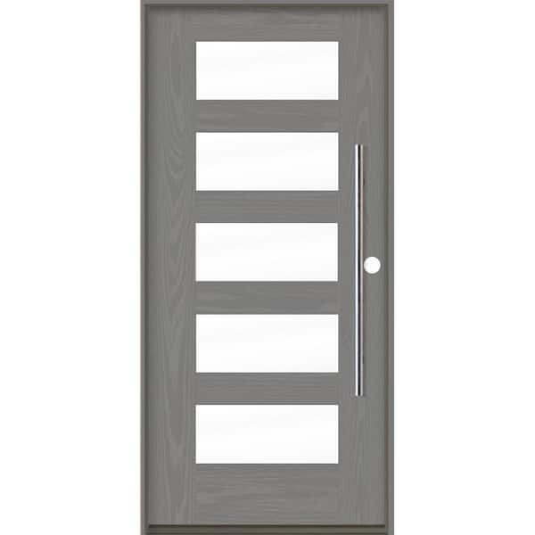 Krosswood Doors Modern Faux Pivot 36 in. x 80 in. 5 Lite Left-Hand/Inswing Clear Glass Malibu Grey Stain Fiberglass Prehung Front Door