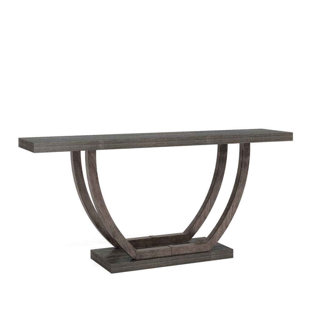 Gray 63-Inch Farmhouse Wood and Metal Console Table with Storage