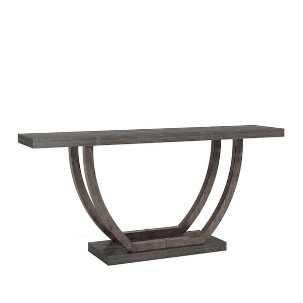 Tribesigns Catalin 63 in. Gray Rectangle Sofa Table Wood Console Table with 2-Tier Shelf