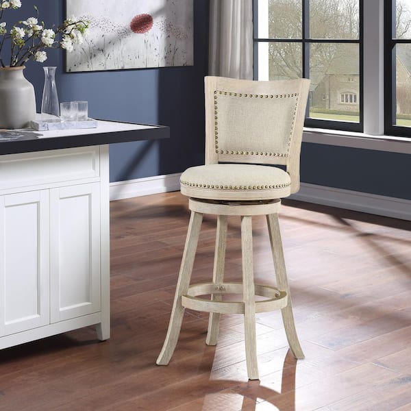 Boraam Melrose 43.5-in. Product Height Ivory Wire-Brush High Back Swivel Wood Bar Stool with Cushion