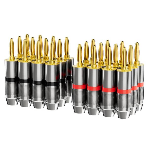 Banana Plugs in Black, Gold Plated Pure Copper, Closed Screw Type for Speaker Wire, Amplifiers and Sound System 24-Pack