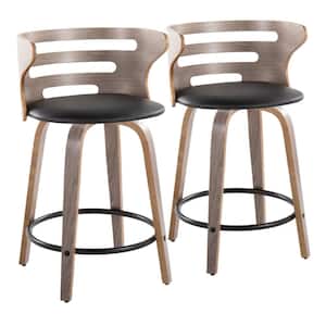 Cosi 23.25 in. Black Faux Leather, Light Grey Wood and Black Metal Fixed-Height Counter Stool (Set of 2)