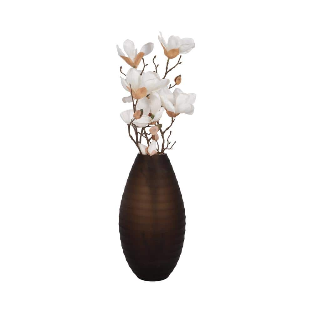 Champagne Ridged Glass Urn Vase, 14" Tall