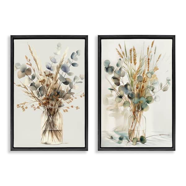 Stupell Industries Eucalyptus Jar Bouquets by Steve Hunziker 2-Pieces Black Floater Frame Nature Graphic Art Print 31 in. x 21 in.