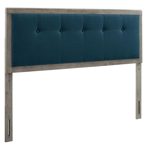 MODWAY Draper Tufted in Gray Azure Queen Fabric and Wood Headboard