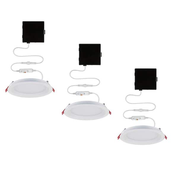 Commercial Electric Slim Baffle Integrated LED 6 in Round Adj Color Temp Canless Recessed Light for Kitchen Bath Living rooms, White  3-Pack