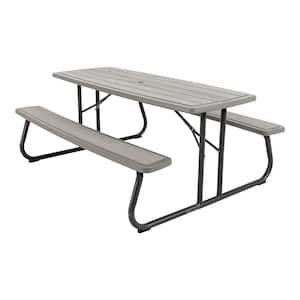 58 in. Bronze Sand Rectangle Steel Frame Picnic Table in Storm Dust Rough Cut Color, Folding