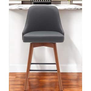 37.50 in. H Gray Counter Height Solid Wood Bar Stool with Faux Leather Seat Set of 1