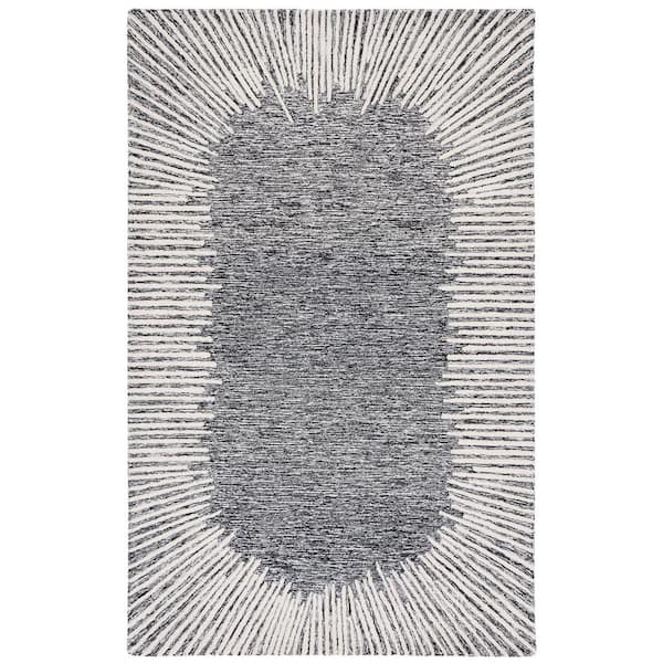 Abstract 5 ft. x 8 Black/Ivory Geometric Area Rug