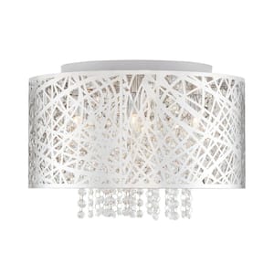15.75 in. 7-Light Stainless Steel Flush Mount with Laser Cut Mirrored Shade and Crystal Drops