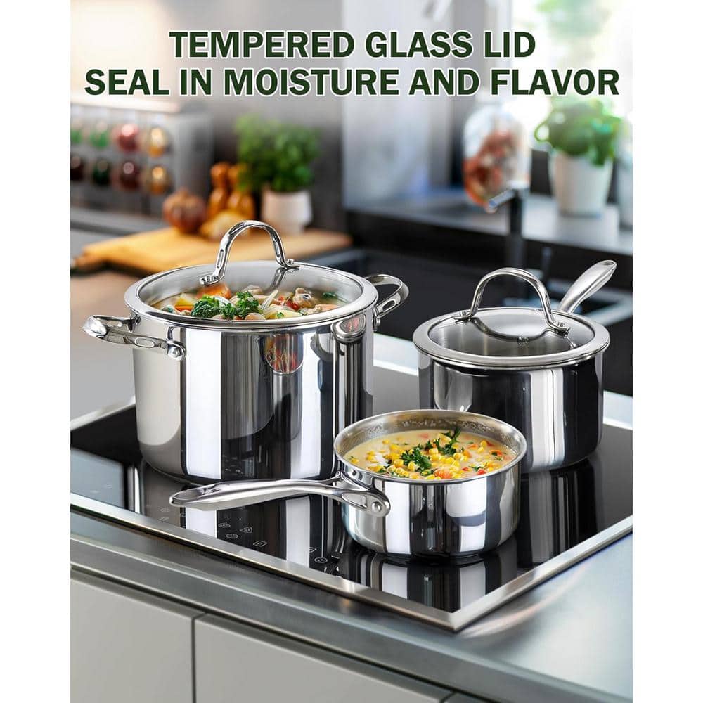 Cooks Standard Stainless Steel Saucepan Set 1.5 And 3 Quart, Multi-ply Clad Sauce Pot With Glass Lid, Silver