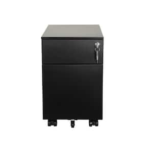 Black Mobile Metal File Cabinet with 2-Drawer and Lock, Fully Assembled