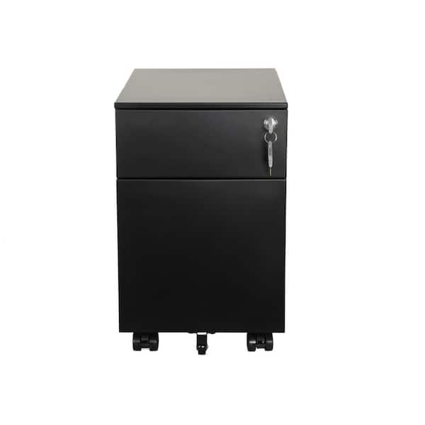 cadeninc Black Mobile Metal File Cabinet with 2-Drawer and Lock, Fully Assembled