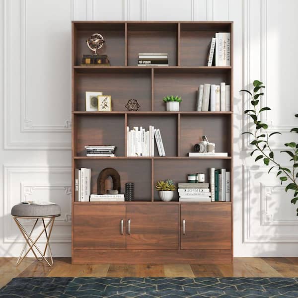CIBONE シェルフ Tileon 70.87 in. Tall Bookshelf with 10 Cubes and 3 Doors 4-Tier