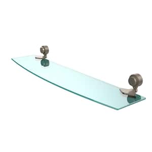 Venus 24 in. L x 2 in. H x 5 in. W Clear Glass Bathroom Shelf with Groovy Accents in Antique Pewter