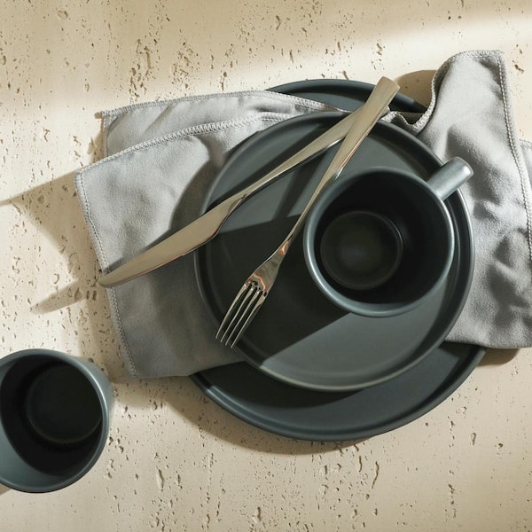 STONE LAIN Stone Lain Celina 16-Piece Gray Matte Dinnerware Set