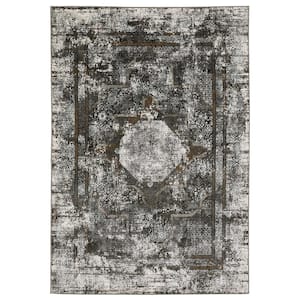 Galleria Charcoal 4 ft. x 6 ft. Distressed Oriental Medallion Polyester Indoor Area Rug